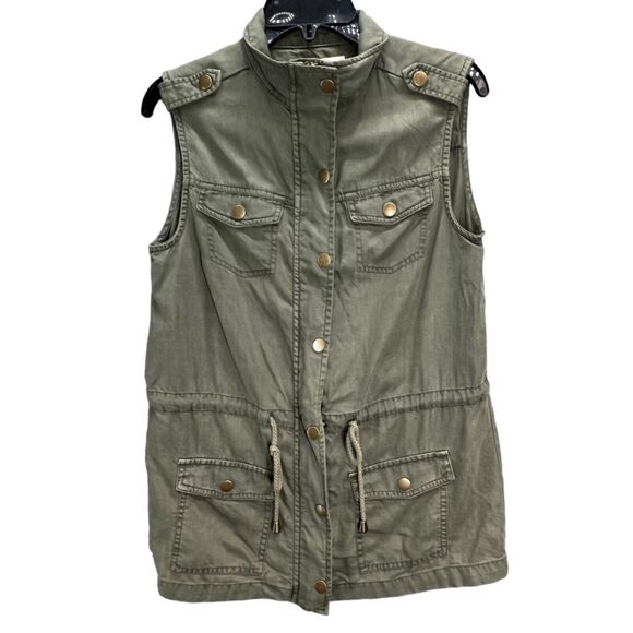 Altar'd State Vest Womens Small Olive Green Utility Zip Snap Pockets Gorpcore - Picture 1 of 12